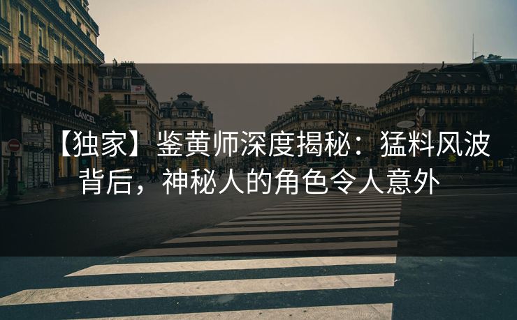 【独家】鉴黄师深度揭秘：猛料风波背后，神秘人的角色令人意外