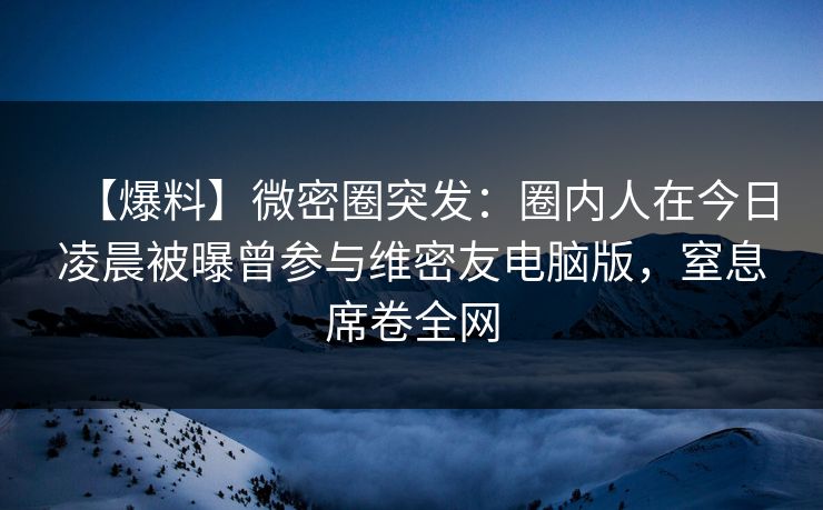 【爆料】微密圈突发：圈内人在今日凌晨被曝曾参与维密友电脑版，窒息席卷全网