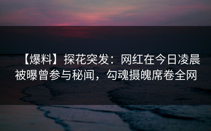 【爆料】探花突发：网红在今日凌晨被曝曾参与秘闻，勾魂摄魄席卷全网