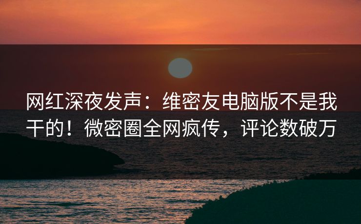 网红深夜发声：维密友电脑版不是我干的！微密圈全网疯传，评论数破万
