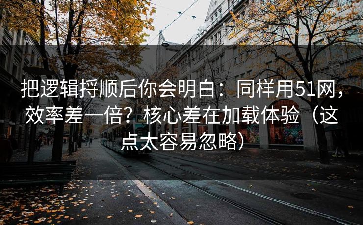 把逻辑捋顺后你会明白：同样用51网，效率差一倍？核心差在加载体验（这点太容易忽略）